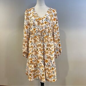 SHEIN Floral Print V-Neck long sleeve mini Dress size large
